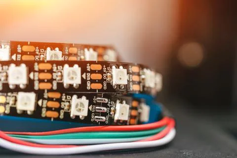 Close-up LED strip coil, RGB multi-colored strip Stock Photos