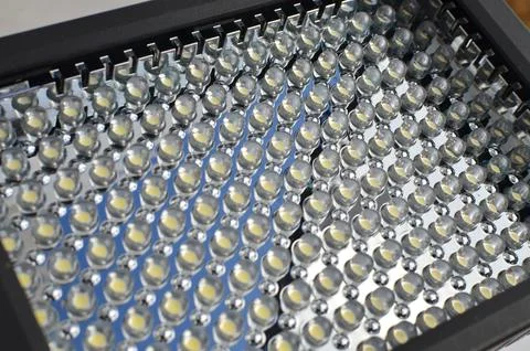 Close-up of LEDs on a panel, capturing the subtlety of unlit lights and the.. 库存照片