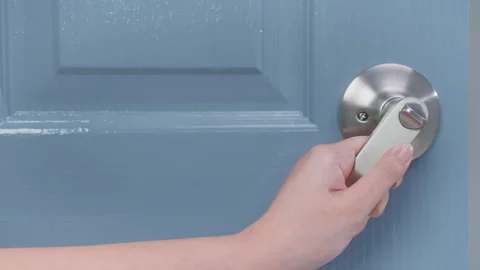 Close up left hand open blue door Stock-Footage 242829985