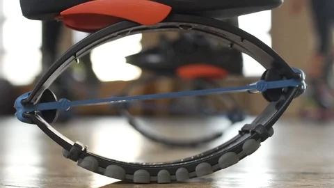 Close up of legs in kangoo jumping session. Training in the gym. Video stock 85458522