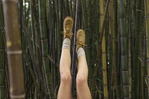 Close up legs posing with bamboo Stock Photos