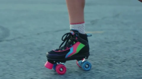 Close up legs rollerblading in roller skate ride in the street outside road Stock Footage 138609897