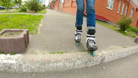 Close up legs skating - rollerblading Stock Footage 130849825
