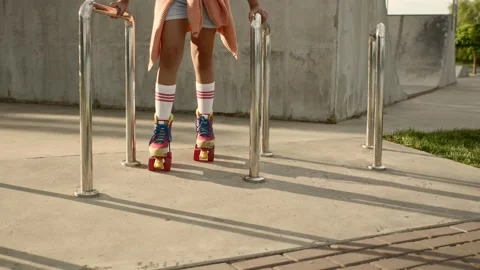 Close-up Of Legs Wearing Roller Skating Shoe, Outdoors Video stock 251915542