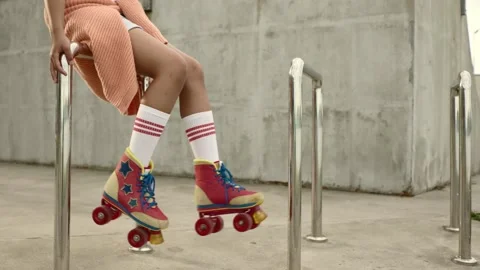 Close-up Of Legs Wearing Roller Skating Shoe, Outdoors Stock Footage 251915599