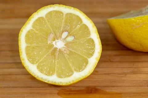 Close up of a lemon sliced in two. Stock Photos