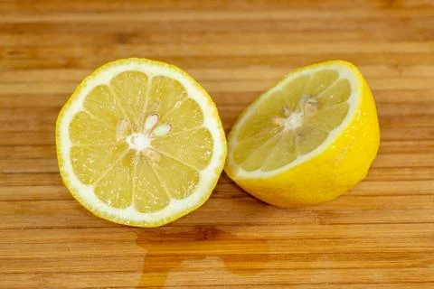 Close up of a lemon sliced in two. Stock Photos