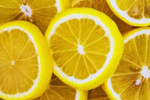 Close-up of lemon slices as texture for packaging and design Stock Photos