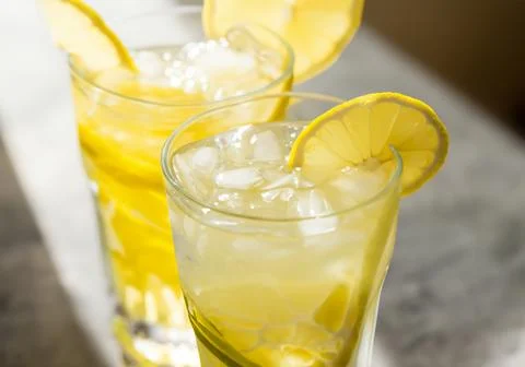 Close up Lemonade mixed with lemon Stock Photos