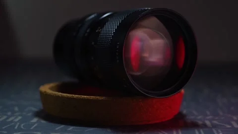 Close-up lens with light in the dark #1 Stock Footage 130390961