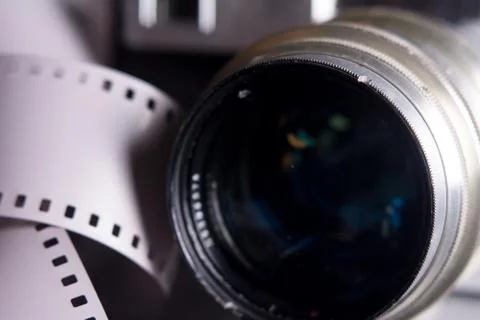 Close-up lens with old camera. Stock Photos