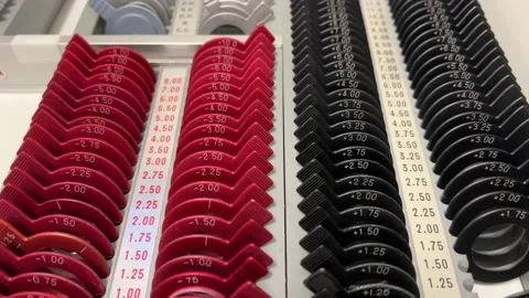 Close up of  lenses from trial frame set,  these are used for testing eyes and g Stock Footage 180488663