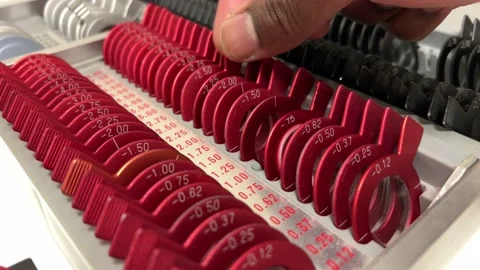 Close up of  lenses from trial frame set,  these are used for testing eyes and g Stock Footage 180489202