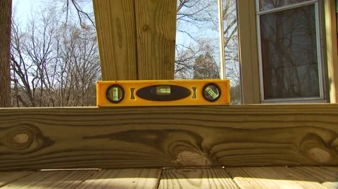 Close-up of leveling tool in windowsill Stock Footage 55570799