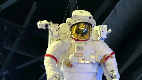 A close up of a life-sized model of a Nasas astronaut Stock Footage 145558442