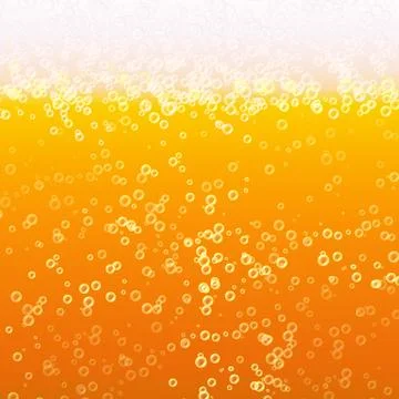 Close Up Light Beer With Foam And Bubbles. Vector Background. Fresh Beverage Stock Illustration