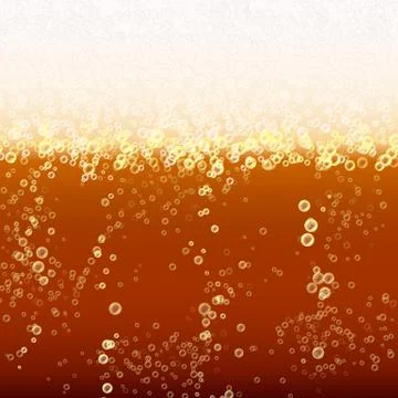 Close Up Light Beer With Foam And Bubbles. Vector Background. Fresh Beverage Stock Illustration