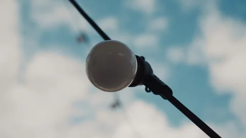 Close-up of a light bulb hanging on a wire Stock Footage 248523346