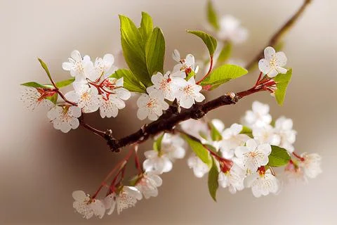 Close up light pink sprig of cherry blossoms, beautiful april. Stock Illustration