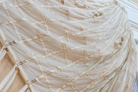 Close-up of a light, textured parachute component with intricate patterns and Stock Photos