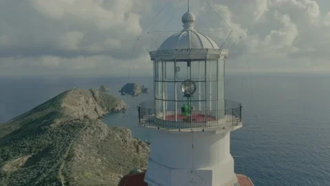 Close up lighthouse lens on remote island Stock Footage 238365941
