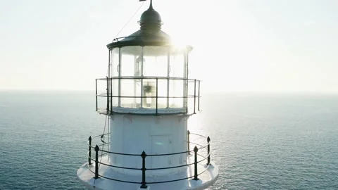 Close up lighthouse top against sunlight and sun rays. Stock Footage 155650793