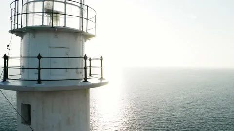Close up lighthouse top against sunlight and sun rays. Stock Footage 158325957
