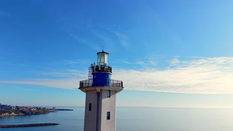 Close-up of a lighthouse tower against a clear blue sky Stock Footage 327928234