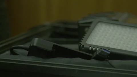 Close-Up of Lighting and Camera Equipment in Case Stock Footage 342557958