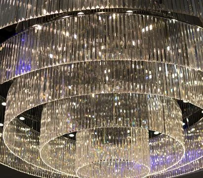 Close-up of lighting on the ceiling with a multitude of oblong crystals Stock Photos