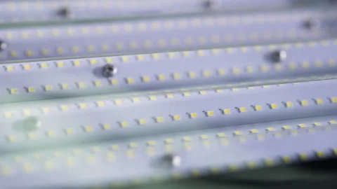 Close up of Lighting Fixture with Array of Single Powerful LED Chips and Stock Footage 147419553
