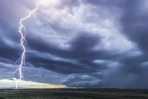Close Lightning Strike in front of Supercell Thunderstorm in Montana - TIFF Stock Photos