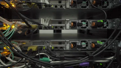 Close-up of lights blinking cloud computing system on rack in server room Stock Footage 141546472