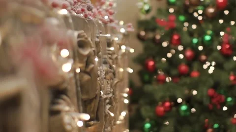 Close-up of the lights of the garland on the fireplace Stock Footage 101113050