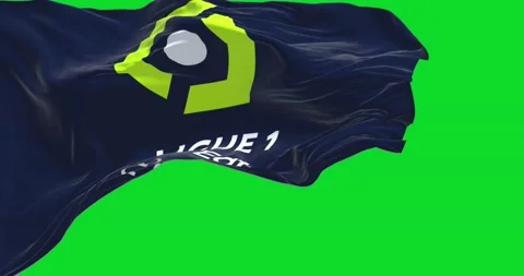 Close-up of the Ligue 1 flag waving in the wind isolated on a green backgroun Stock Footage 207820847