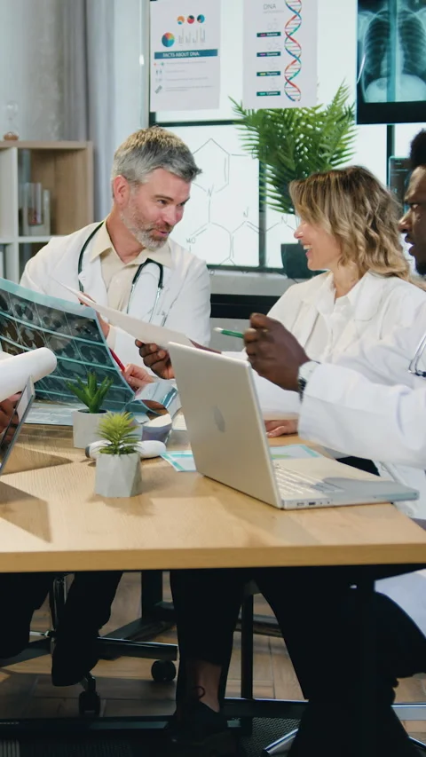 Close up of likable good-natured confident high-skilled multiethnic men and wome Stock Footage 329426184