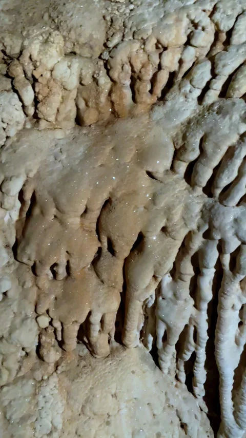 Close-Up of Limestone Stalactites in a Thai Cave Stock Footage 281252348