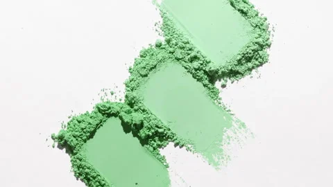 Close-Up of Linear Green Powder Smears on Muted Grey Background Stock Footage 335292250
