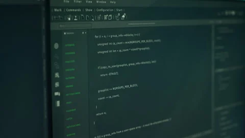 Close up of lines of code running on computer display in modern data center Stock Footage 280717164