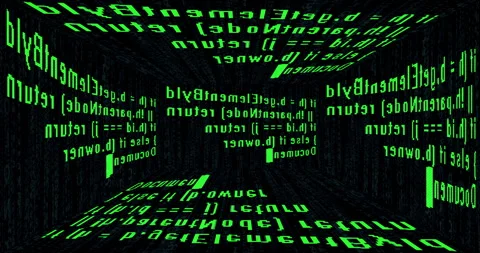 Close-up of lines of program code that printed on cube planes. Concept of Stock Footage 266406696