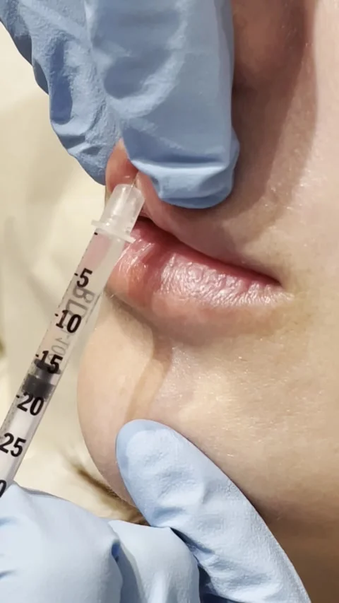 Close-Up Lip Enhancement Injection Procedure 4K Aesthetic Treatment  Stock Footage 311058703