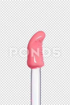 Close-up of lip gloss applicator with pink shimmer PSD Template