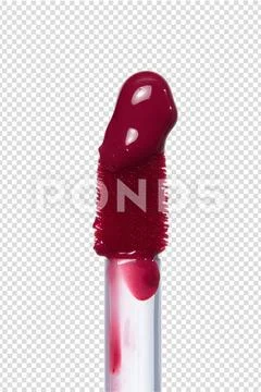 Close-up of lip gloss applicator with shiny red gloss PSD Template