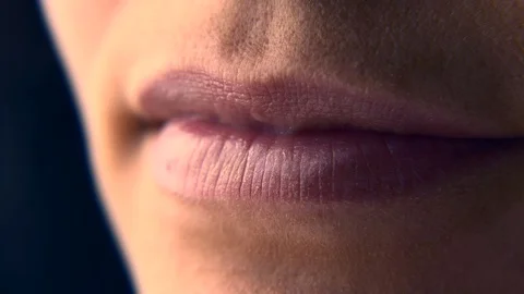 Close up Lips. Macro Female Human Mouth. Open Closed. Slow motion 0.5 real ti