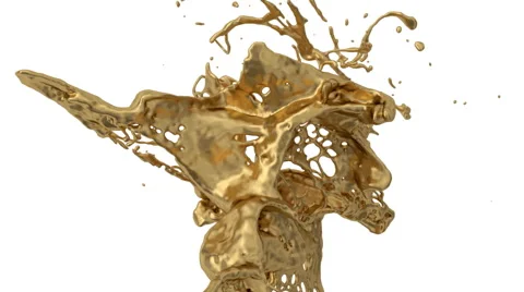 Close-up of liquid gold splash in slow motion - on white, with alpha (FULL HD) Stock Footage 50438343