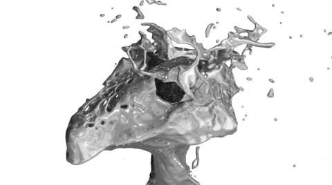 Close-up of liquid silver splash in slow motion - on white, with alpha (FULL HD) 動画素材 50069405