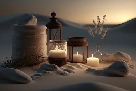 Close-Up Of Lit Candles On Table Stock Illustration