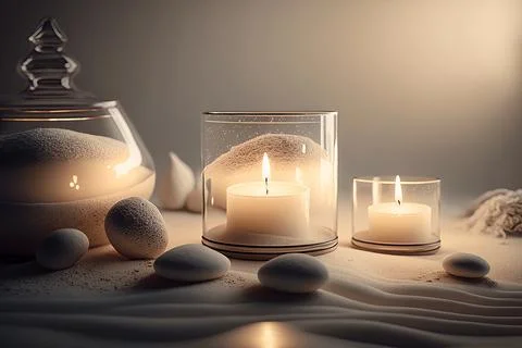 Close-Up Of Lit Candles On Table Stock Illustration