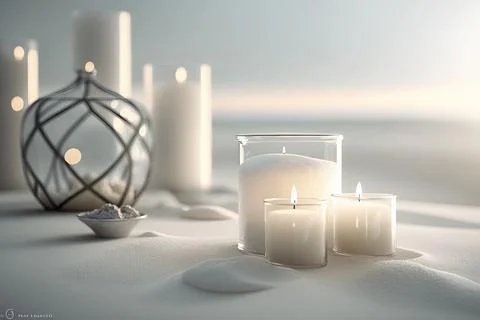 Close-Up Of Lit Candles On Table Stock Illustration