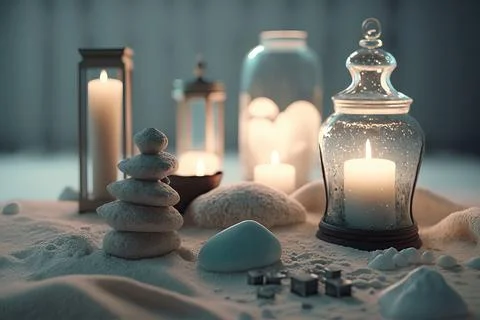 Close-Up Of Lit Candles On Table Stock Illustration